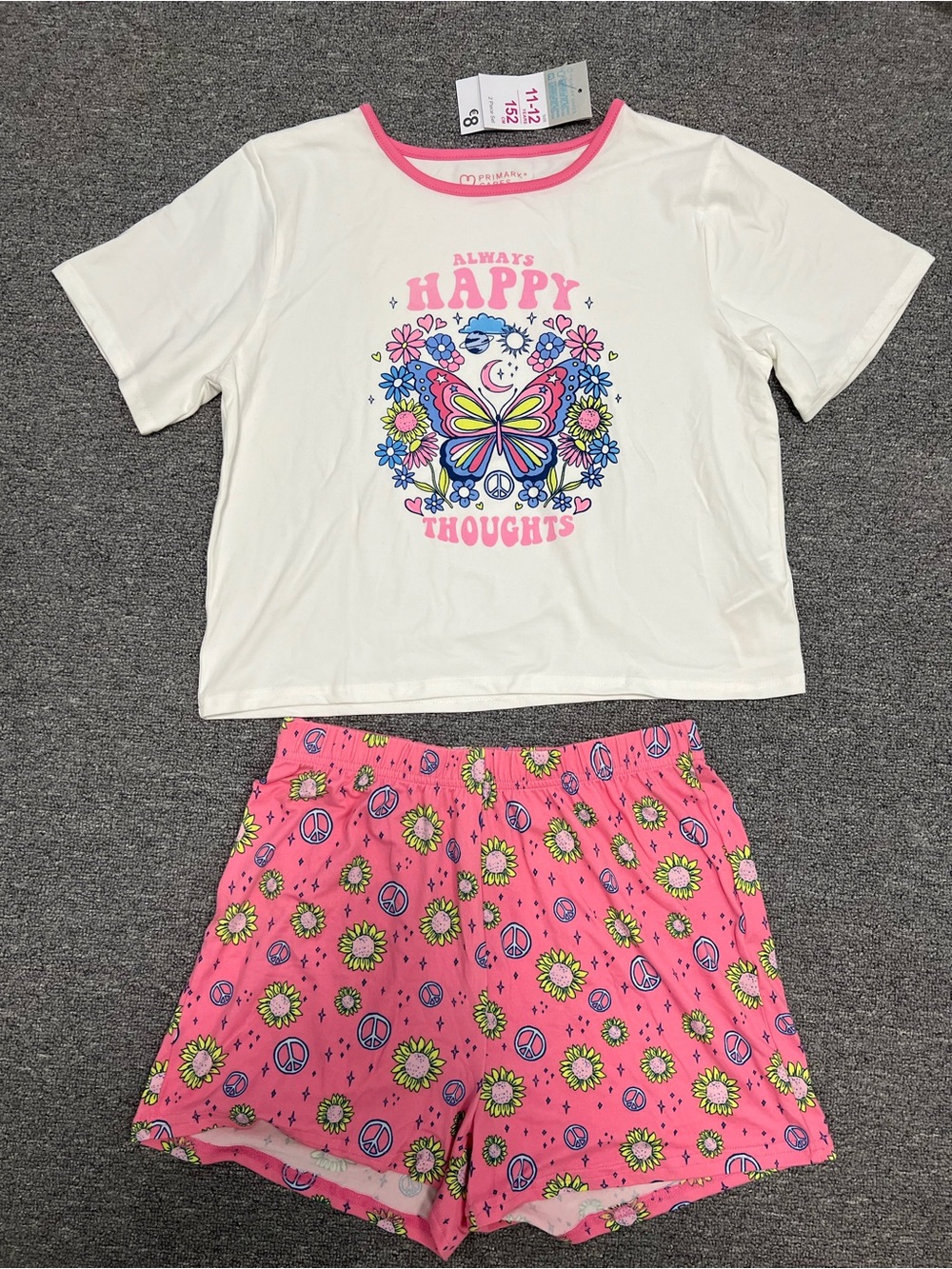 Primark Girl’s White & Pink Butterfly Pajama Set